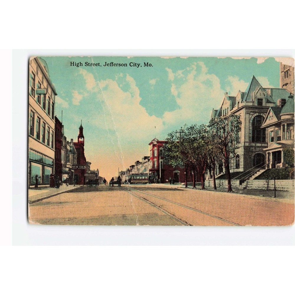 Vintage 1913 High Street Jefferson City Missouri Postcard S. H. Kress Lithograph